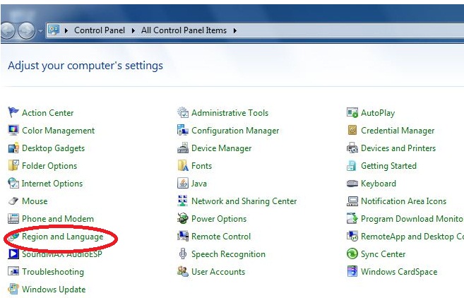 Control panel Display language bar at logon screen in windows 7