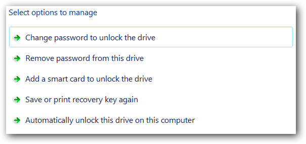 9options BitLocker in Windows 7
